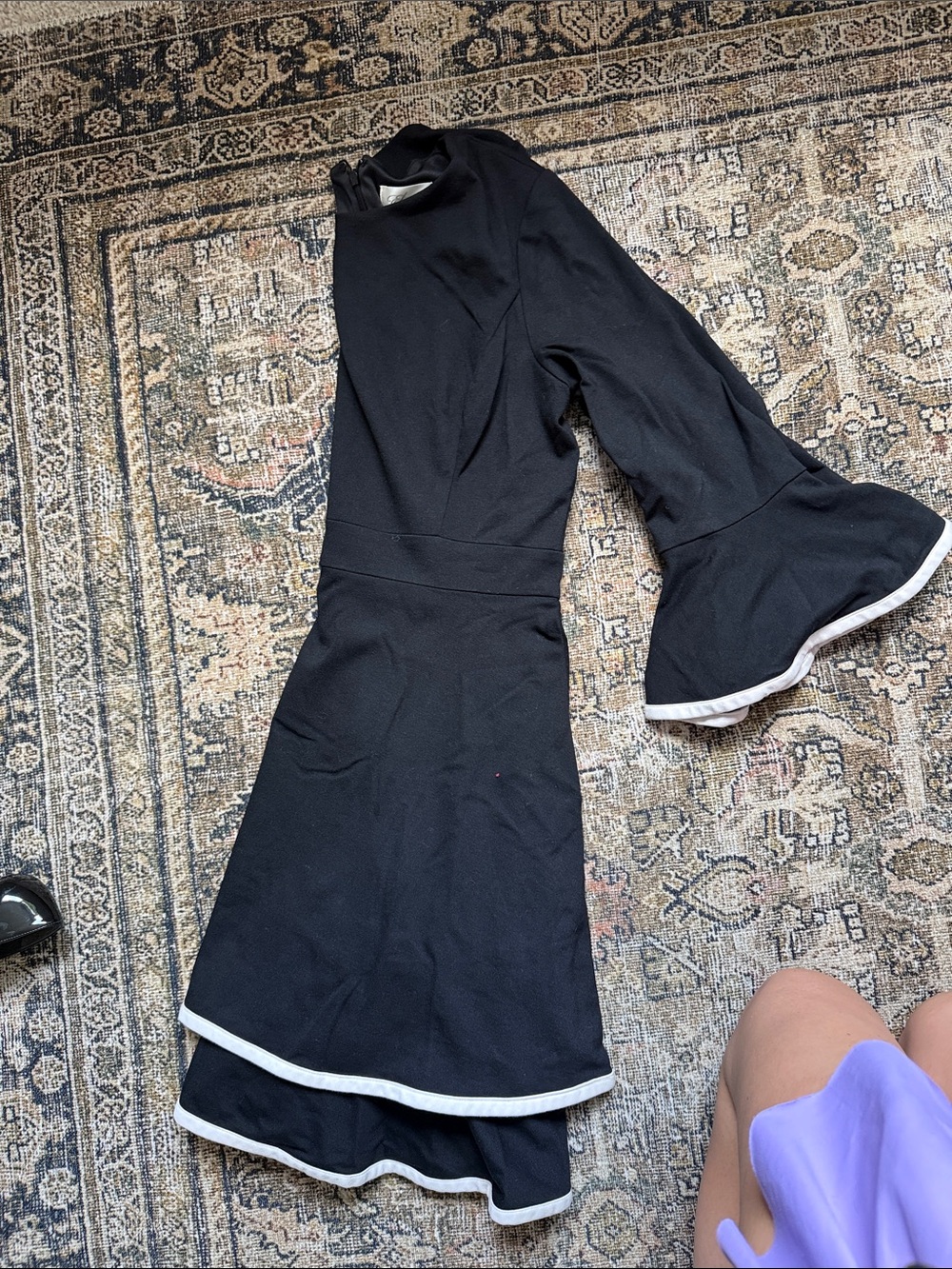 Eliza J Black Long-Sleeve Fit & Flare Dress with White Trim - Picture 2 of 2
